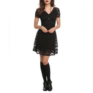 Goth Black Floral Lace Dress Sweetheart V-Neckline Royal Bones By Tripp Sz XXXL